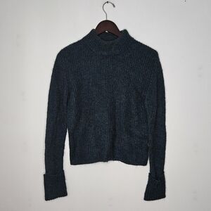 Topshop Sweater Cozy Knit Dark Blue Teal Green Mock Neck Long Sleeve Casual Cozy